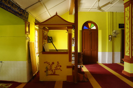 Mimbar of  Masjid Kariah Dato' Undang Kamat. The moosque was built on 1934 and refurbish by local government on 1980. It is located in Jempol district, Negeri Sembilan, Malaysia.のeditorial素材