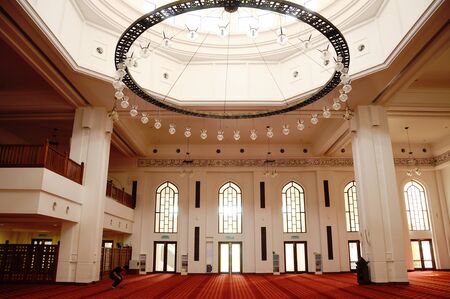 Interior of the Tengku Ampuan Jemaah Mosque or Bukit Jelutong Mosque in Selangor, Malaysia on November 30, 2013.  It is a Selangor's royal mosque located in Bukit Jelutong near Shah Alam, Malaysia.のeditorial素材