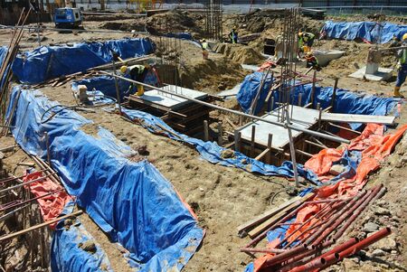 SELANGOR, MALAYSIA  May 25, 2015: The building pile cap at construction site in Selangor Malaysia on May 25, 2015. The pile cap is the part of building foundation.のeditorial素材