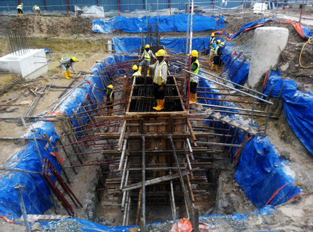 SELANGOR, MALAYSIA  June 16, 2015: Pile cap formwork with reinforcement bar in it at construction...