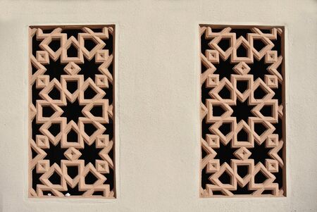 Decorative wall with Islamic geometry pattern made from precast fibre reinforce concrete.の写真素材