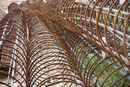 SELANGOR, MALAYSIA  FEBRUARY 04, 2015: Rusted bore pile reinforcement bars fabricated at construction site in Selangor, Malaysia on February 04, 2015.のeditorial素材