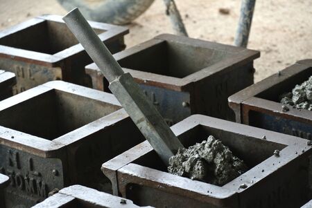 MALACCA, MALAYSIA  SEPTEMBER 28, 2015: Cube test. Mould of concrete for checking of concrete quality work or compression tests. Cube shape type.のeditorial素材