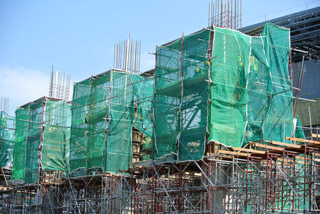 Scaffolding used to support a platform or form work as the temporary structure at the construction...