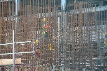 JOHOR, MALAYSIA -SEPTEMBER 19, 2015: Hot rolled deformed steel bars or steel reinforcement bar. The...