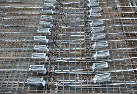 Pre-stress cable tendons anchor head for pre-stressed concrete at the construction site.