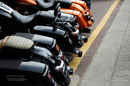 KUALA LUMPUR, MALAYSIA -FEBRUARY 25, 2017: Various model of Harley Davidson easy rider motorcycle parking in the open area during its owners gathering in Kuala Lumpur, Malaysia.のeditorial素材