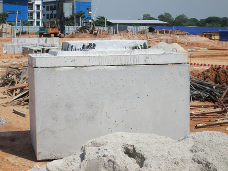 KUALA LUMPUR, MALAYSIA -JANUARY 31, 2017: Precast concrete manhole for underground utility services under construction. Normally used by electrical and telephone provider to lay their cable.のeditorial素材