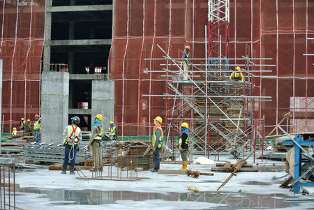 Construction site in progress at Putrajaya, Malaysia during daytime. Daily activity is ongoing.