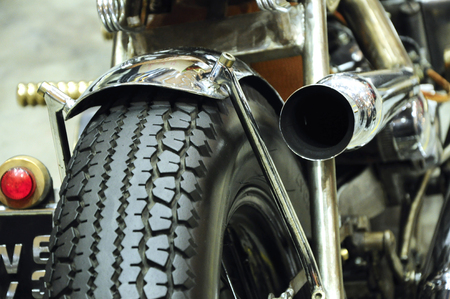 KUALA LUMPUR, MALAYSIA -AUGUST 2, 2017: Motorcycle wheels with tire, brake and other accessories.のeditorial素材