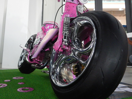 KUALA LUMPUR, MALAYSIA -AUGUST 2, 2017: Motorcycle wheels with tire, brake and other accessories.のeditorial素材