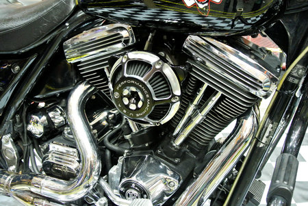 KUALA LUMPUR, MALAYSIA -JULY 29, 2017: Closed up and selected focused of big motorcycle engine. Huge...