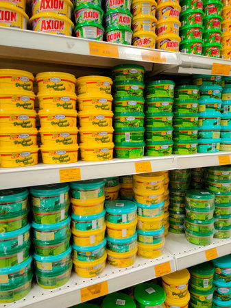 SEREMBAN, MALAYSIA -MARCH 5, 2020: Selected focused on the dishwasher liquid is on display for sale...