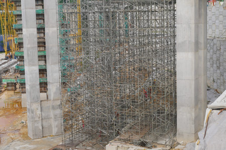 MALACCA, MALAYSIA -MARCH 14, 2020: Construction workers working at height at the construction site....