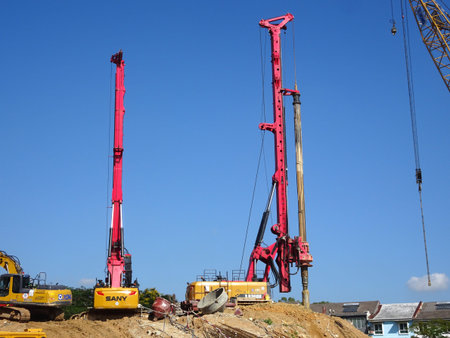 KUALA LUMPUR, MALAYSIA -MARCH 30, 2020: Bore pile rig machine at the construction site. The machine...
