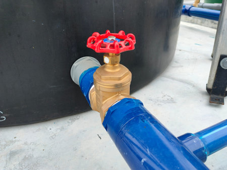 SEREMBAN, MALAYSIA -JUNE 2, 2021: Wheel type brass stop cork valve. Its help to control the entry of...