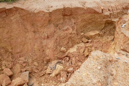 Erosion at ground and slopes is caused by rainfall. The soil structure is weak and there is a...