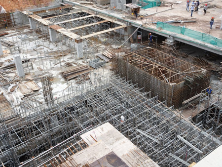 KUALA LUMPUR, MALAYSIA -MARCH 7, 2020:The construction site is operating during the day. Workers are busy carrying out their activities as planned under the supervisor's supervision.のeditorial素材