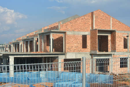 SEREMBAN, MALAYSIA -APRIL 07, 2020: New double story luxury terrace house under construction in Malaysia.  Designed by an architect with a modern and contemporary style.のeditorial素材