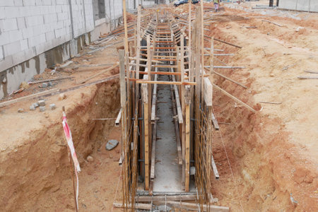SEREMBAN, MALAYSIA -MAY 30, 2020: Concrete drain under construction at the construction site. It is...