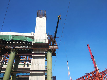 SEREMBAN, MALAYSIA -MARCH 7, 2020: Steel reinforced concrete column under construction....