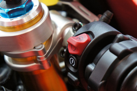 KUALA LUMPUR, MALAYSIA -JULY 25, 2019: Motorcycle ignition and engine kill button. Placed at the...