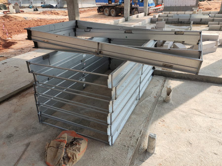 MALACCA, MALAYSIA -MARCH 4, 2020: Mild Steel Door Frame stacked horizontally at the construction...