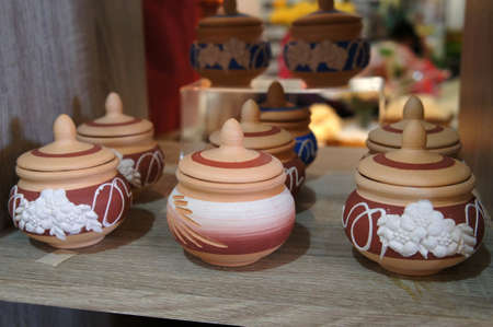 Traditional Malaysian pottery has been commercialized. Decorated with floral motifs and a variety of colors. The famous pottery is Labu Sayong.の写真素材