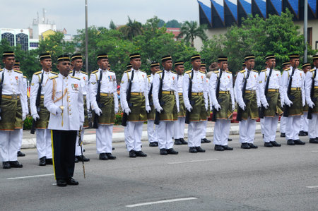 SEREMBAN, MALAYSIA -AUGUST 31, 2016: Malaysia Malay soldier with full traditional Malay uniform and...