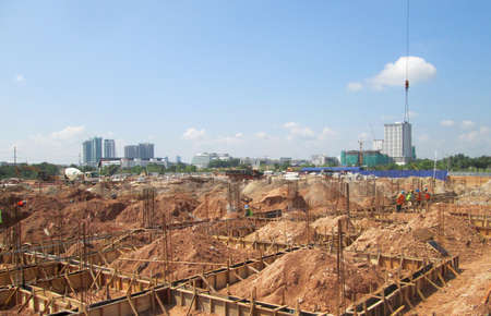 MALACCA, MALAYSIA -NOVEMBER 20, 2016: Ground beam at the construction site at Malacca, Malaysia during daytime. Daily activity is ongoing.のeditorial素材
