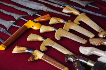 SEREMBAN, MALAYSIA -MAY 01, 2017: Kris Holders made of wood and ivory. It is designed to hold the kris blade, the traditional weapon of the Malay in Malaysia.のeditorial素材