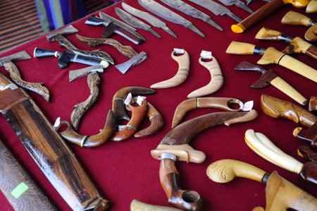 SEREMBAN, MALAYSIA -MAY 01, 2017: Group of traditional malay weapons such as kris, parang and dagger. Traditionally hand made.のeditorial素材