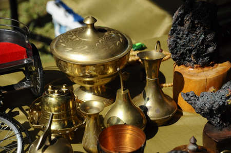 SEREMBAN, MALAYSIA -MAY 01, 2017: Old pottery made of copper widely used by the Malays. Displayed to the public.のeditorial素材