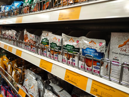 PENANG, MALAYSIA -JANUARY 5, 2021: Selected focused on the spices are sold in commercial packages...