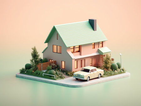House model on the ground. 3d render. Isometric view.の素材
