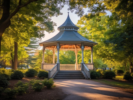 Gazebo in a park in Tokyo, Japan. Taken in August 2019.の素材