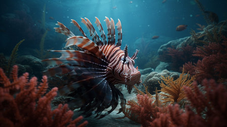 Red lionfish (Pterois volitans) in the oceanの素材