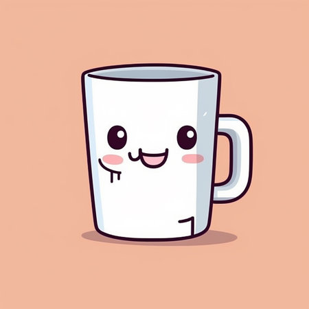Cute kawaii smiling coffee mug. Vector flat cartoon illustrationの素材