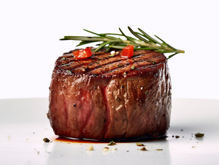 steak with rosemary and pepper on a white background in the restaurantの素材
