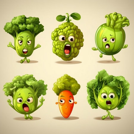 Cartoon vegetable character set with angry face expression. Vector illustration.の素材