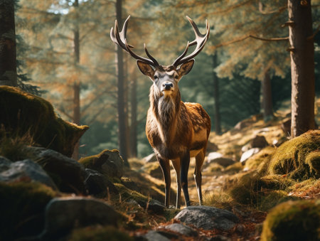Beautiful red deer in the forest. Wildlife scene from nature.の素材
