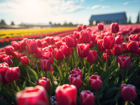 Tulip fields in the Netherlands. Colorful tulips in spring.の素材