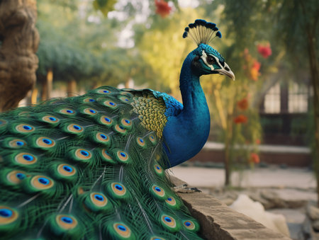 Beautiful peacock in the park. Selective focus. nature.の素材