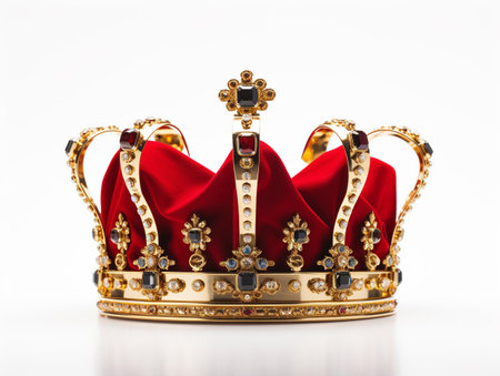 low key image of crown. queen/king crown. isolated on white backgroundの素材