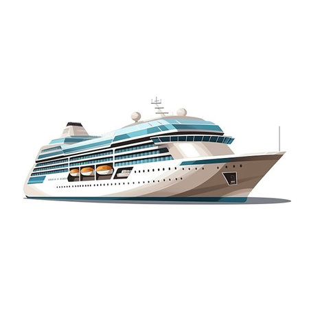 Cruise ship isolated on white background. Vector illustration in cartoon style.の素材