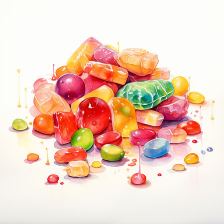 Colorful candies on a white background, watercolor illustration.の素材