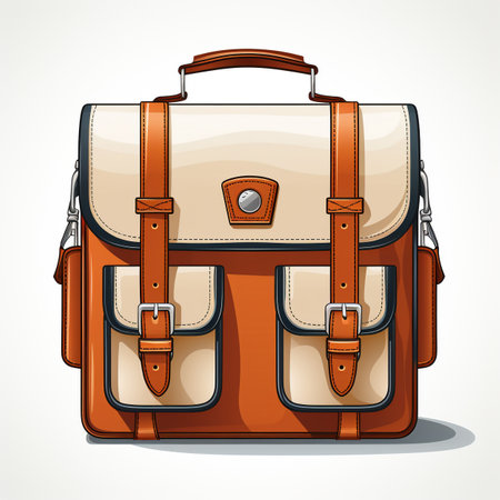 Vector illustration of a brown leather briefcase on a white background.の素材