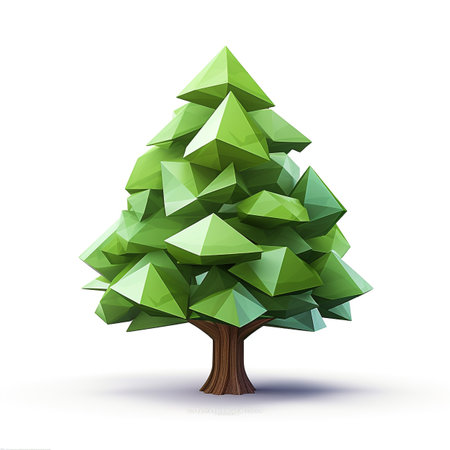 Polygonal pine tree isolated on white background. Vector illustration.の素材