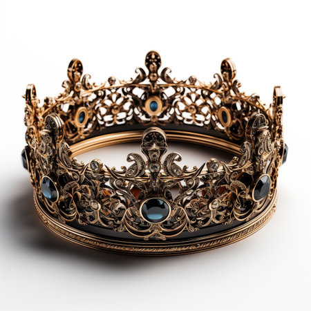 Gold crown isolated on a white background. 3d render illustration.の素材