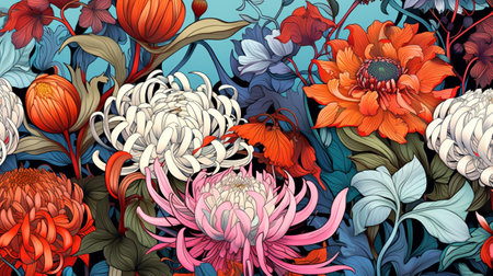 Seamless pattern with chrysanthemums. Vector illustration.の素材